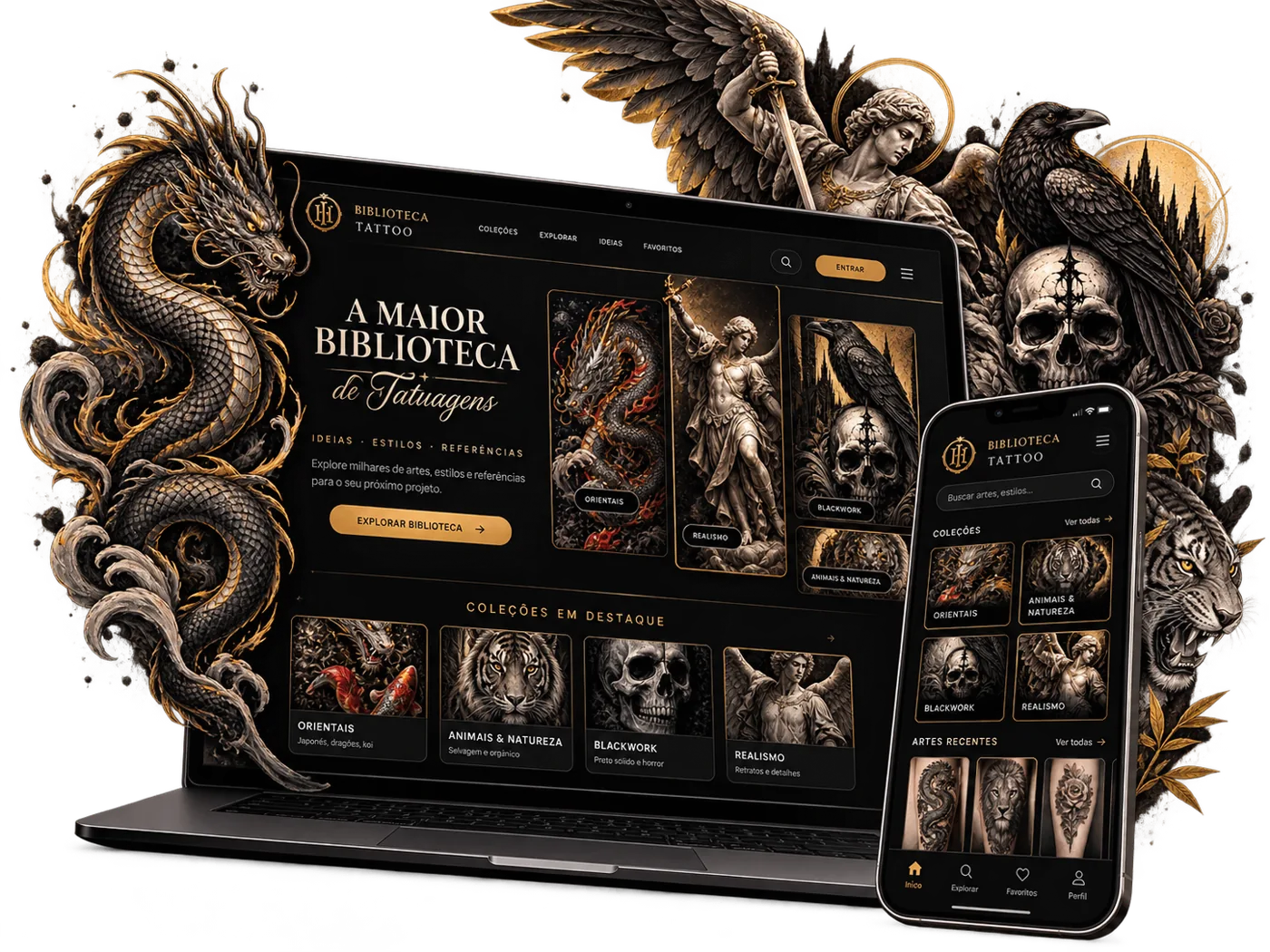 Mockup da Biblioteca Tattoo no celular