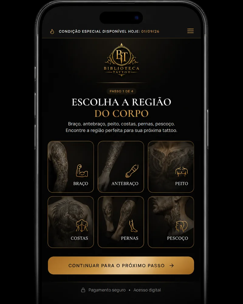 Etapa 2: escolha a região do corpo na Biblioteca Tattoo